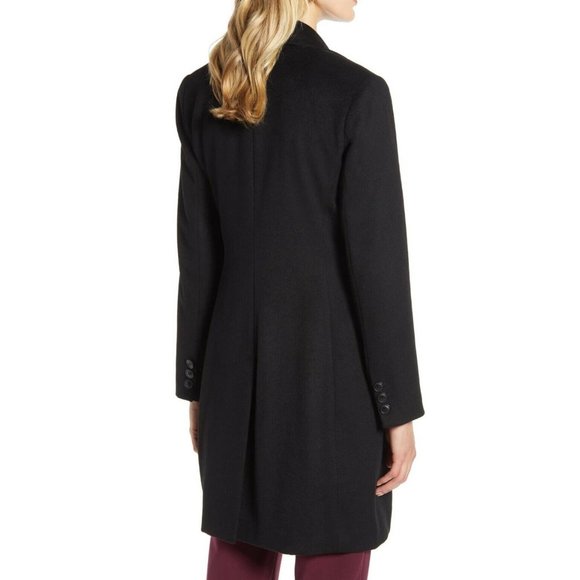 NEW $320 HALOGEN WOOL BLEND Notch Collar TAILORED TRENCH COAT WINTER BLACK - Picture 2 of 11